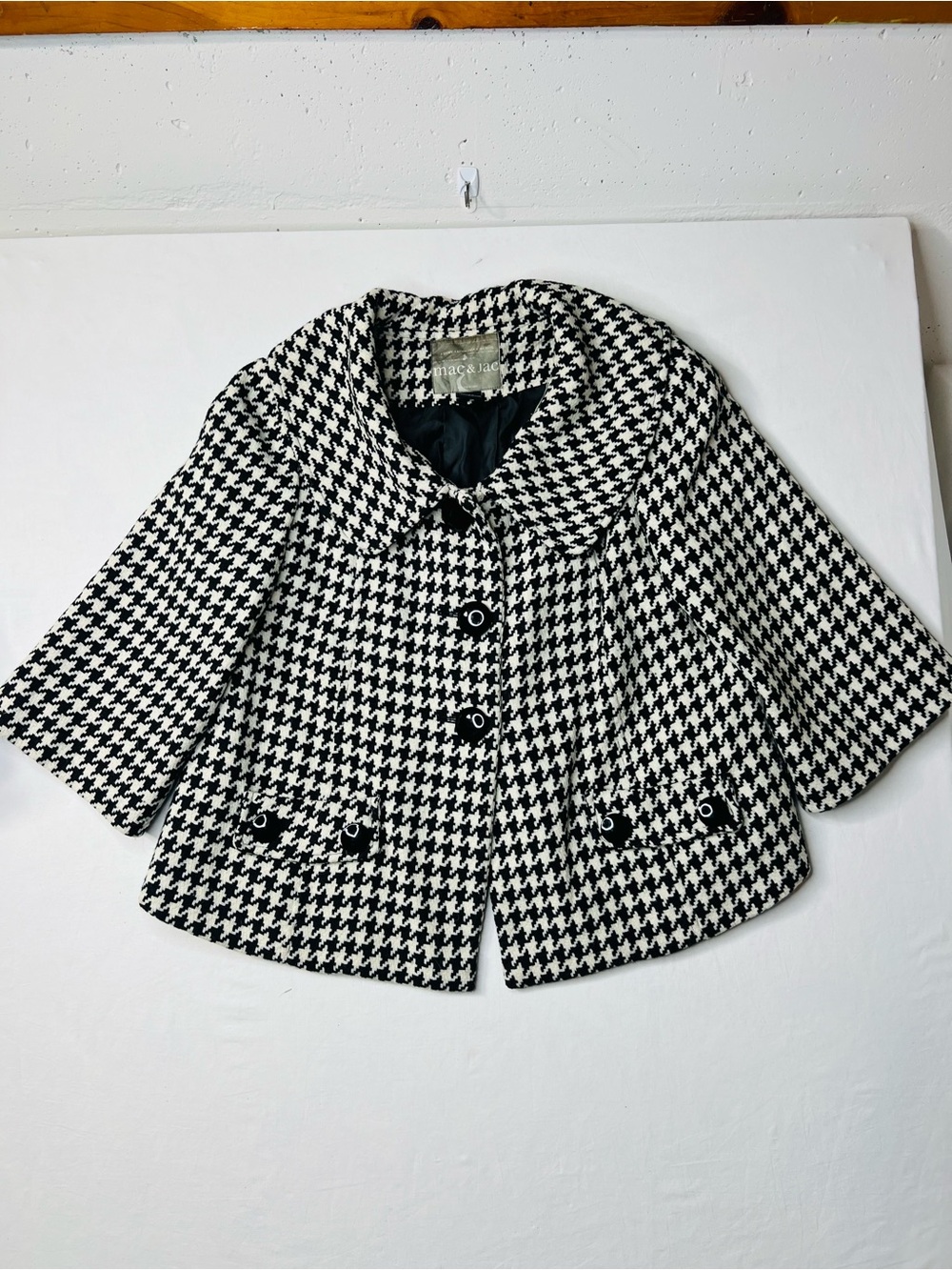 Mac & Jac black & white houndstooth wool blend cropped jacket